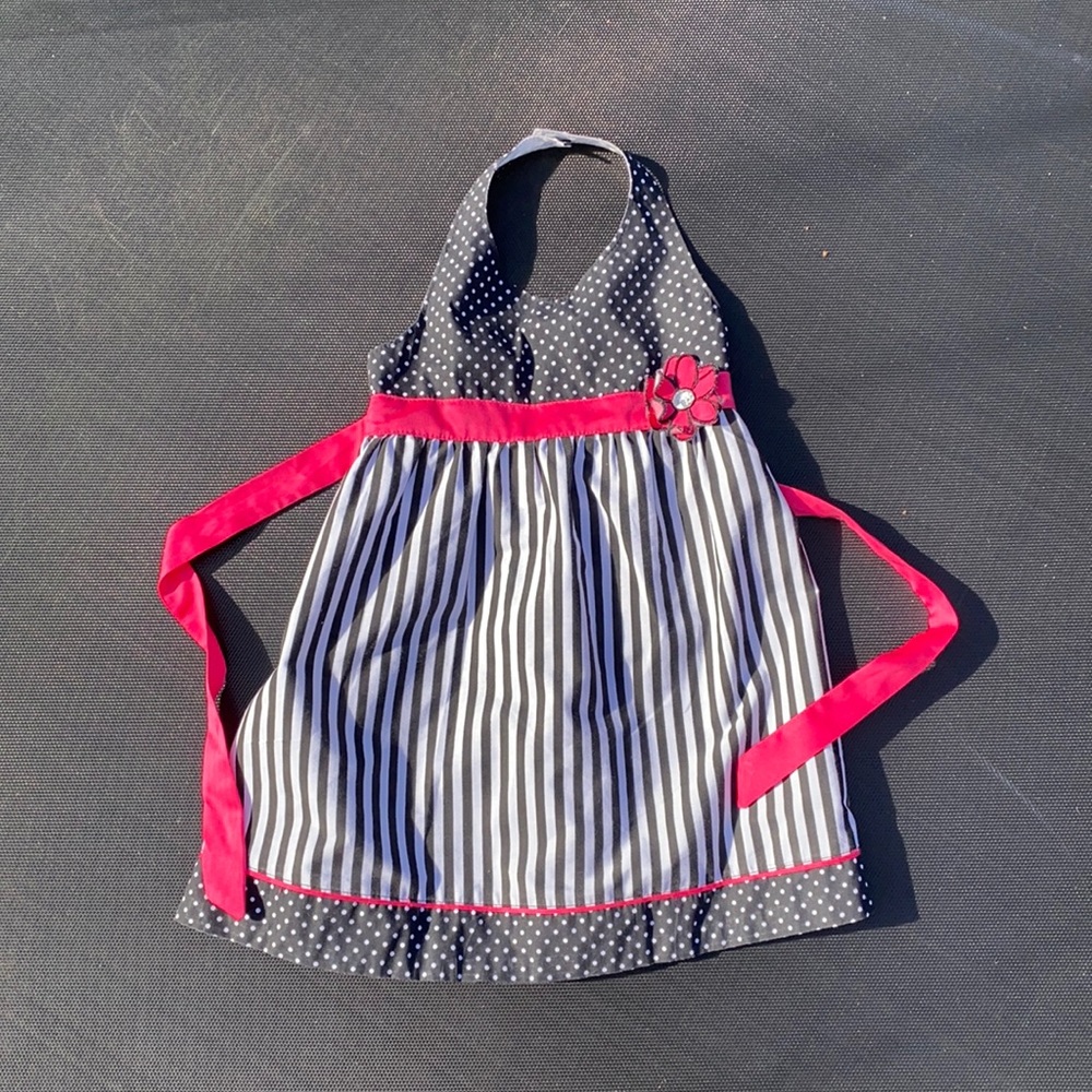 Sugar & Honey Girls dress 4T black and white stripes pink flower button closure